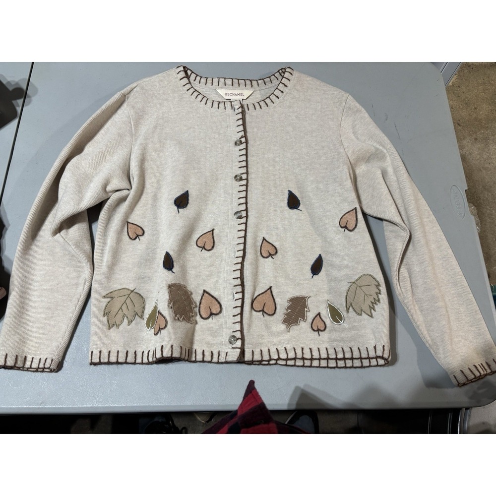 Vintage‎ Bechamel Large Cardigan Sweater Womens Fall Leaves
